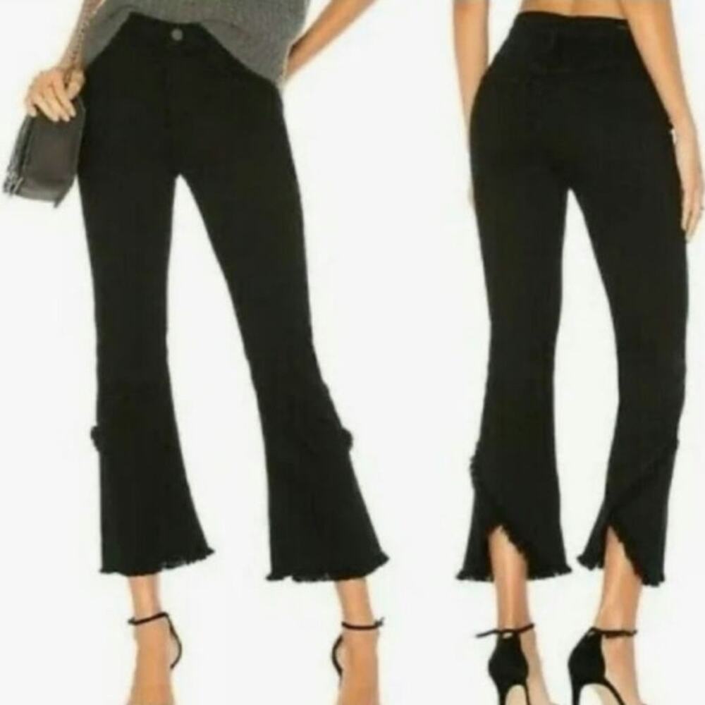 Citizens of Humanity Black Drew High Rise Fray Crop Flare Jean Edgy Minimalist